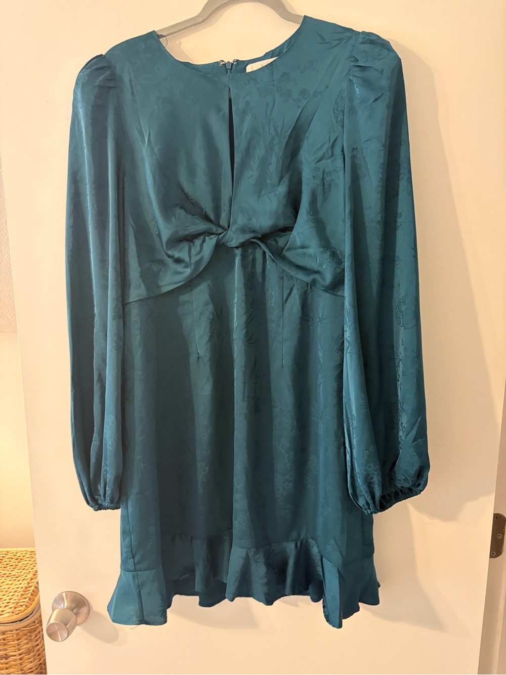 Astr Teal Twist-Front Long Sleeve Dress